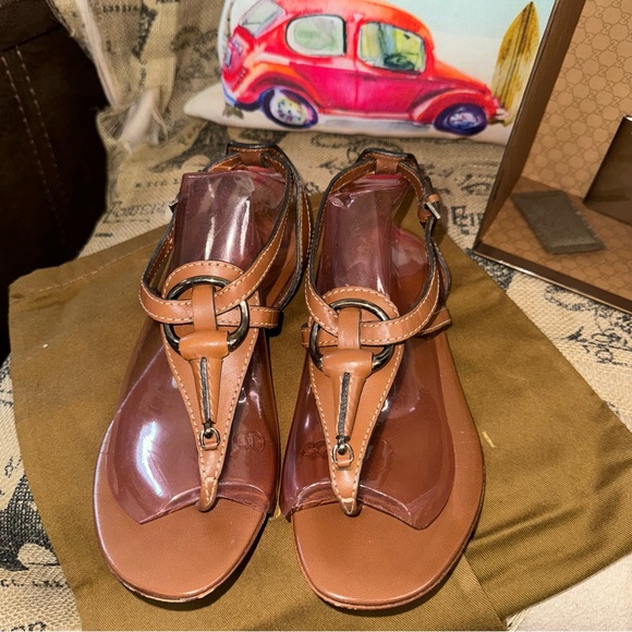 Gucci Horsebit Brown Leather Ankle Strap Thong Flat Sandals Size 36 - Picture 5 of 16